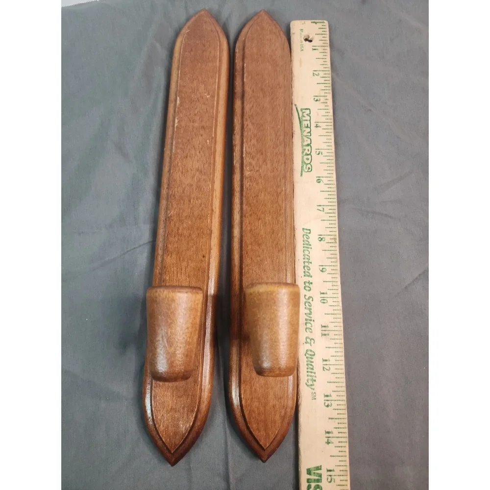 2 HODA Wooden Candle Wall Sconces Mid Century Modern Danish Taper Votive Holder